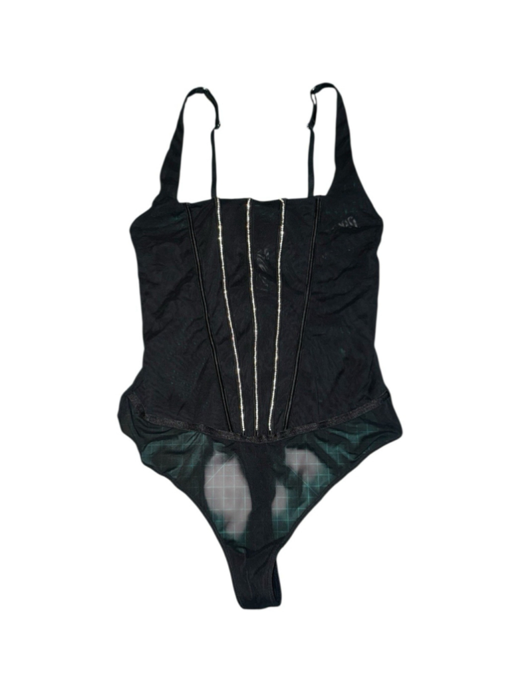 Auden Black Rhinestone Corset Mesh Bodysuit Women’s Size M Medium NWT